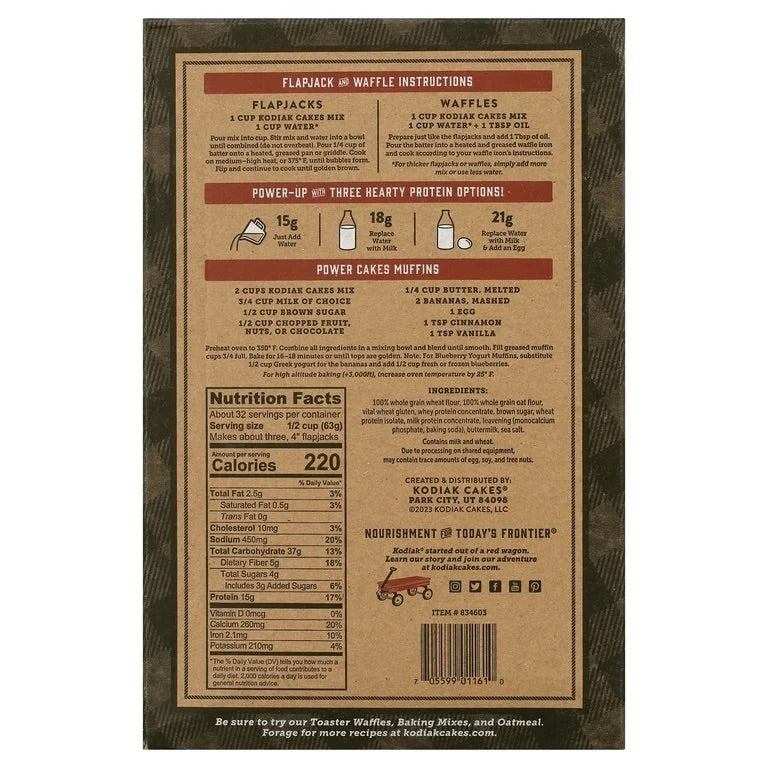 Kodiak Power Cakes, Flapjack & Waffle Mix, Buttermilk, Contains 3, 24 oz (680 g) (2 PACK)