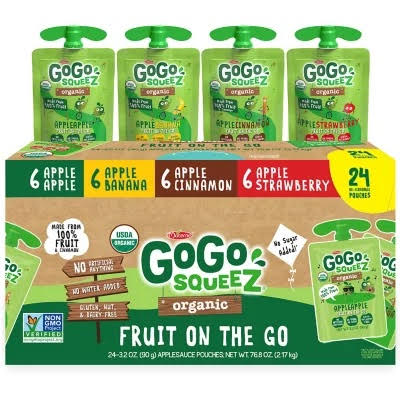 GoGo squeeZ Applesauce and Fruit Puree, Apple Apple, Apple Peach, and Gimme Five! Snack Pouches Variety Pack, 3.2 oz, 20 Pack